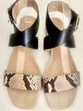 Banana Republic Black & Snake-Print Crisscross Ankle Strap Sandals